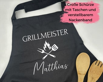 Große Grillschürze - verstellbar - Kochschürze mit Name - Personalisierte Schürze – Küche – Grill – Geschenk - Geburtstag - Mann - Frau