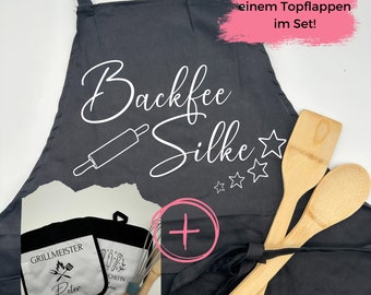 Set Personalisierte Schürze Backfee mit Topflappen | Ofenhandschuh| Topfhalter| Küche | Grill  | Grillmeisterin| Meisterkoch