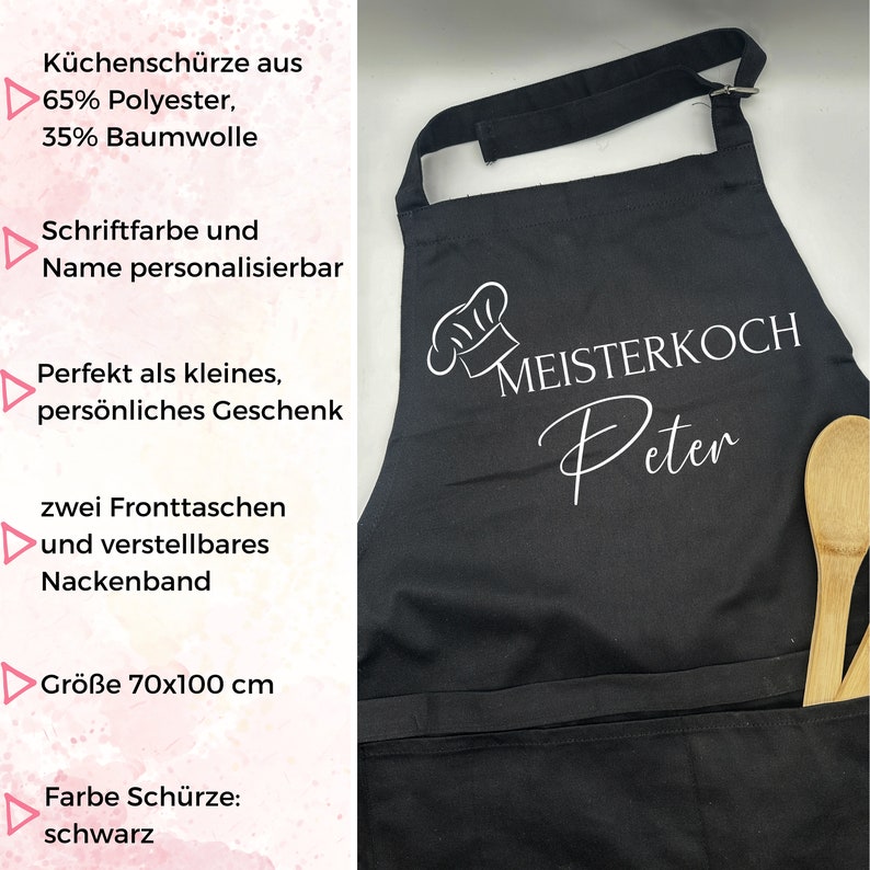 Große Kochschürze verstellbar Grillschürze mit Name Personalisierte Schürze Küche Grill Geschenk Geburtstag Mann Frau Bild 2