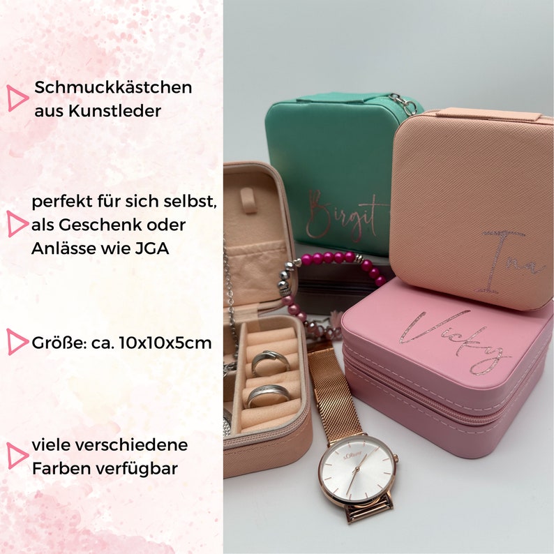 Schmuckkästchen personalisiert mit Name Geschenk für Freundin Brautjungfern Braut JGA Trauzeugin Reiseschmuckbox Schatulle Bild 2