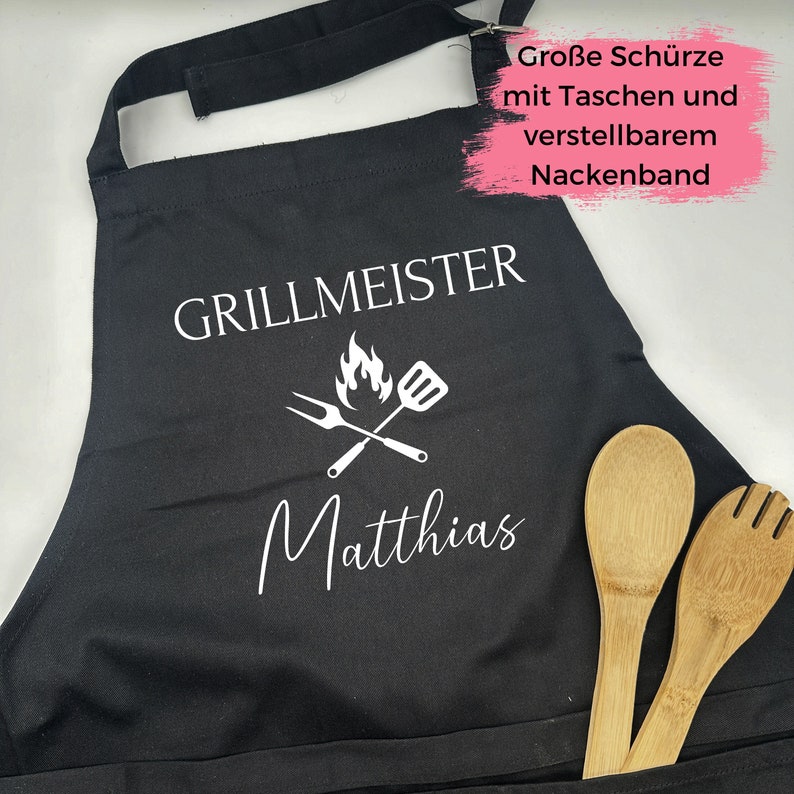 Große Grillschürze verstellbar Kochschürze mit Name Personalisierte Schürze Küche Grill Geschenk Geburtstag Mann Frau Bild 1