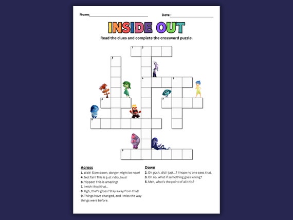 Hoja de trabajo de Inside Out 2: Crucigrama de sentimientos