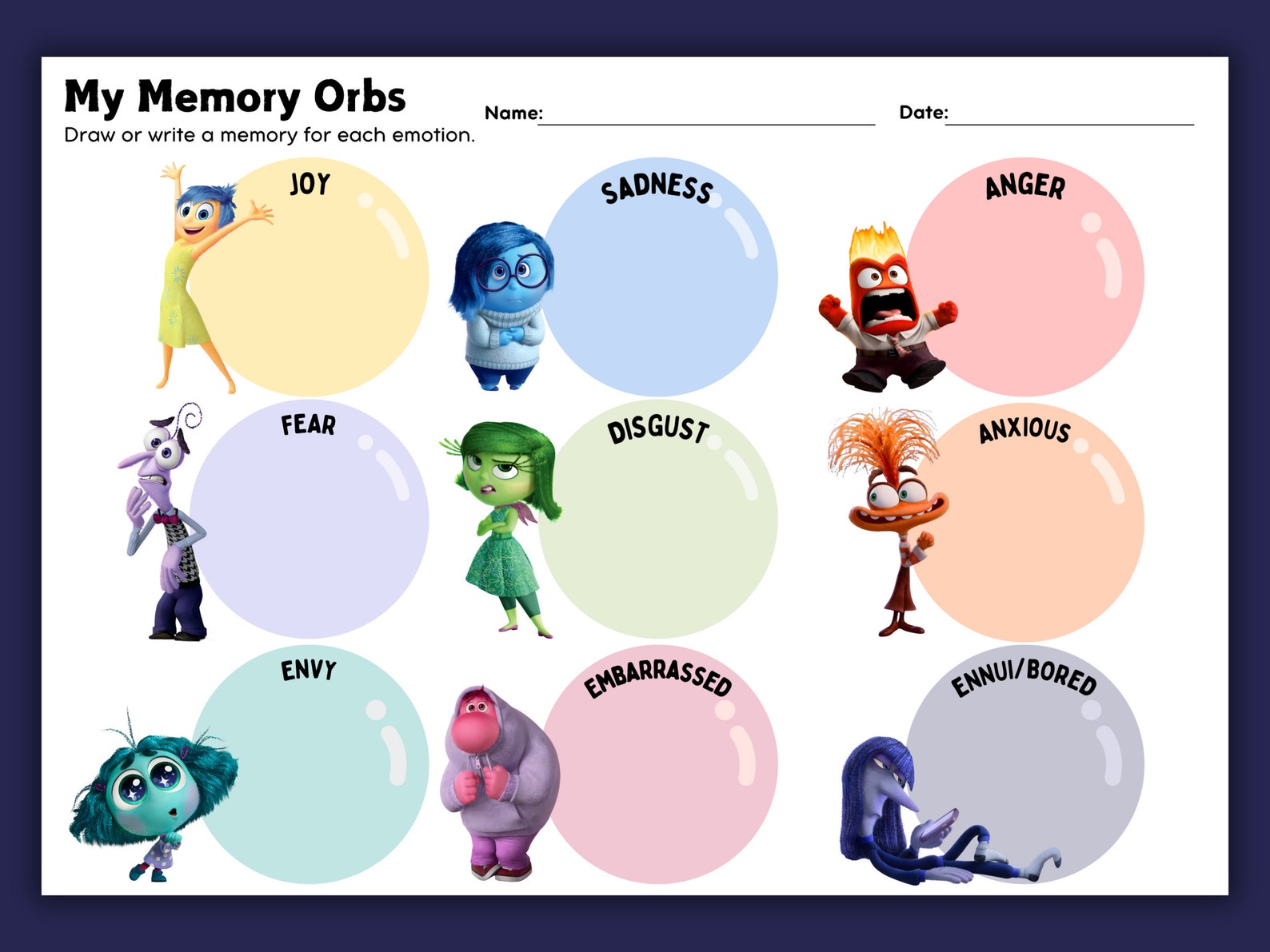 Inside Out 2 Worksheet: My Memory Orbs Activity (digital Printable) - Etsy