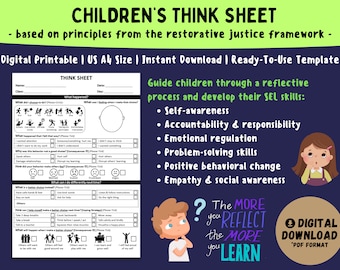 Restorative Justice Think Sheet: Behavior Reflection (Digital Download)