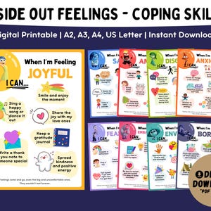Inside Out 2 Feelings Coping Skills Posters | Classroom Bulletin Board Calm Down Corner | Emotional Regulation Lesson | Therapy Room