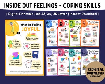 Inside Out 2 Feelings Posters: Emotional Regulation, Coping Skills, Calm Down Corner (Digital Printable)