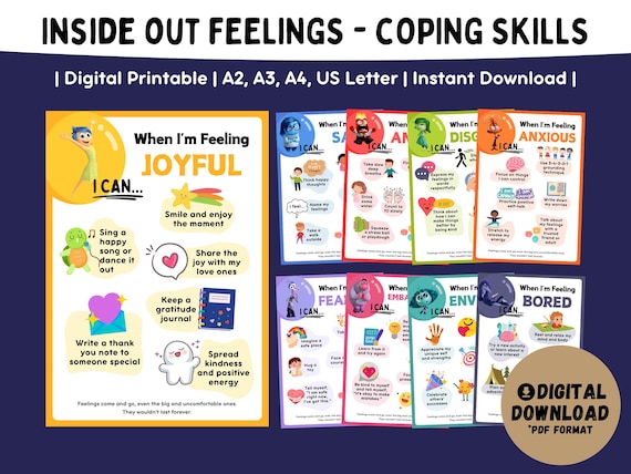 Inside Out 2 Feelings Posters: Emotional Regulation, Coping Skills, Calm Down Corner (Digital Printable)
