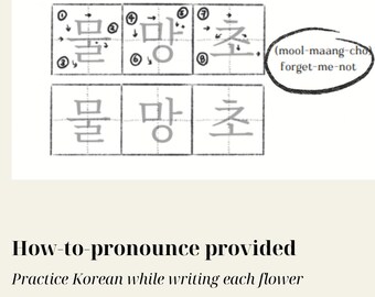 Flowers Hangul Worksheets - Part 3 | Beginner Friendly | Self-Study | Korean Writing & Coloring (Vol 2) | Samsoon Adventures  (PDF Download)