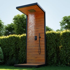 Free-standing garden outdoor shower with customization options. NewDesign