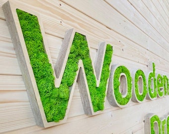 Wooden Advertising Letters with Reindeer Moss Filling