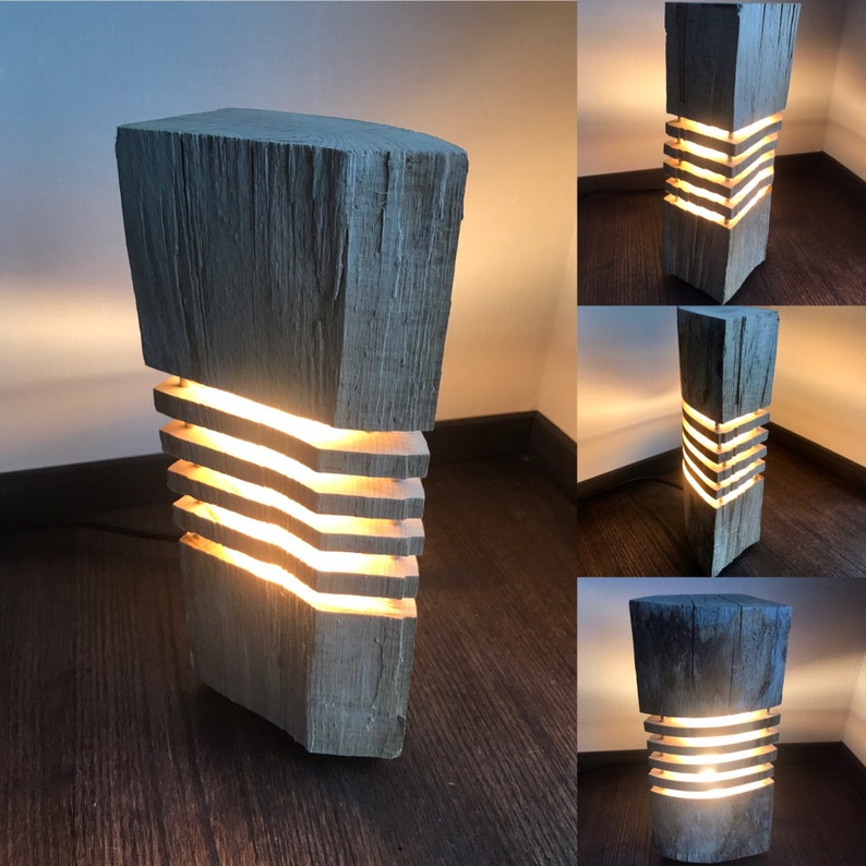 Unique Handcrafted Wooden Lamp Illuminate Your World with Natural Beauty image 1