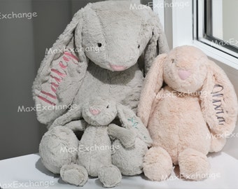 Personalized Bunny Plush Gift Set -“23”，“15” and “11” Bunnies - Custom Embroidery Included