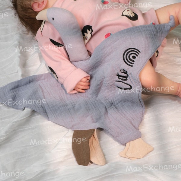 Personalized Muslin Comfort Blanket for Newborns | Cotton | Goose Design | Baby Gift