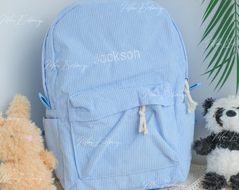 Custom Embroidered Name Backpack - Personalized School Bag for Kids - Book Bag for Children, Corduroy Backpack for Toddlers, Diaper Bag