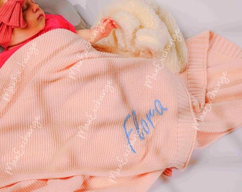 Personalized Name Baby Blanket - Soft Cotton Knit for Newborns