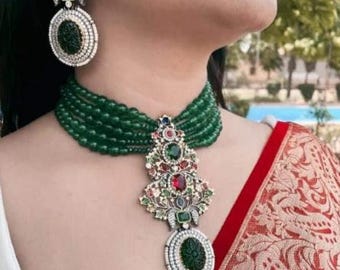 Colgante de boda, joyería Sabyasachi, collar Sabyasachi Kundan, gargantilla inspirada en esmeralda Sabya, gargantilla de boda india