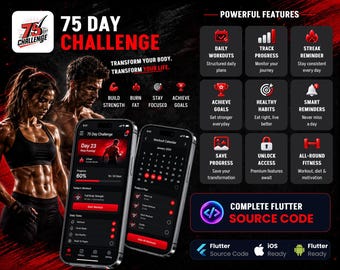 75 Day Challenge Fitness App – Flutter Source Code | Workout Tracker, Habit Builder & Progress Tracking App