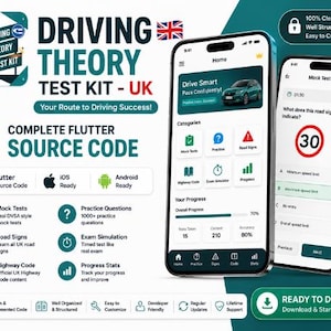 Application pour l'examen théorique du permis de conduire au Royaume-Uni | Code source Flutter