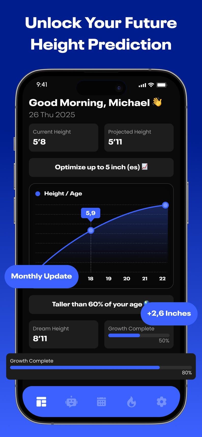 Taller+ Flutter App Source Code | Android iOS Mobile App Template | Height Tracker App | Dart Flutter Project | Mobile App Code image 2