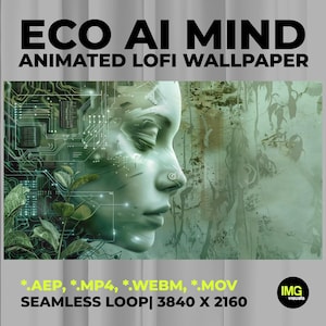 Animiertes Lo-Fi-Öko-KI-Geist-Video | Live-Hintergrund, Grüne Cyber-Natur 4K-Bildschirmschoner-Video | Endlosschleife | Digitaler Download