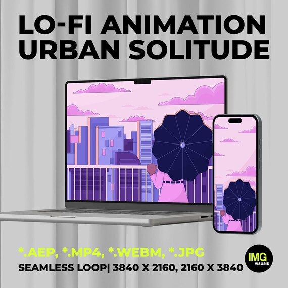 Lofi Urban Solitude Animation Pack | Peaceful Umbrella Balcony Animated Lo Fi Scene in Dual Format | Aesthetic City Skyline Loop Video