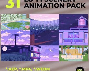 Lofi-achtergrondanimatiebundel | 31 esthetische geanimeerde lo-fi-landschapsloop om te ontspannen, studeren, YouTube en Twitch, OBS, VTuber-streaming