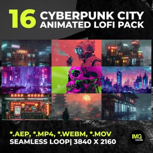 Pakiet animowanych tapet lofi z Cyberpunk City | Futurystyczne ulice i dystopijny nastrój | Kolekcja estetycznych filmów | Animacja w pętli 4K