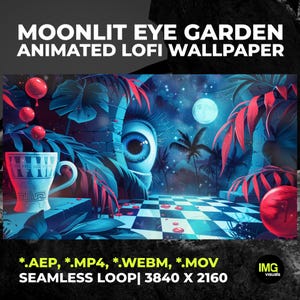 Animated Lofi Moonlit Eye Garden | Live Wallpaper, Tropical Surreal Dream 4K Screensaver Video | Loop Animation | Digital Download