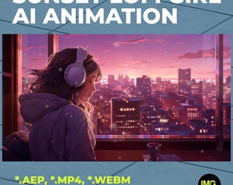 Zonsondergang Lofi Girl AI-animatie | Stadsverlichting en koptelefoon meisje Lo-Fi Loop Video Ambiance | Live achtergronden | YouTube, Twitch, OBS-stream