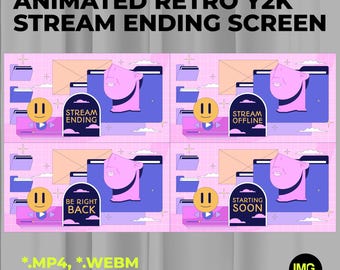 Animated Y2K Stream Screens Pack | Vaporwave Starting Soon, BRB, Offline & Ending | Twitch OBS Overlay | Video Loops for VTubers, YouTube