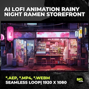AI Lofi Animation Rainy Night Ramen Storefront | Midnight Convenience Store Lo-Fi Loop Video | Live Wallpaper | YouTube, Twitch, OBS Stream
