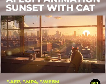 AI Lofi Animation Sunset with Cat | Golden Hour Window View Lo-Fi Loop Video for Evening Calm | Live Wallpaper | YouTube, Twitch, OBS Stream