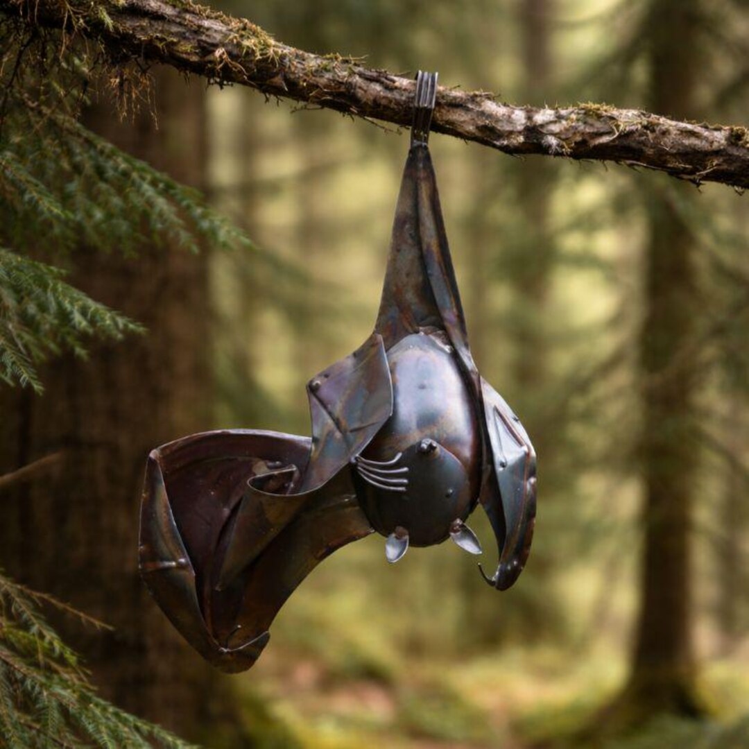 Metal Hanging One Open Wing Bat. Garden Indoor Outdoor Sculptures. Bats ...