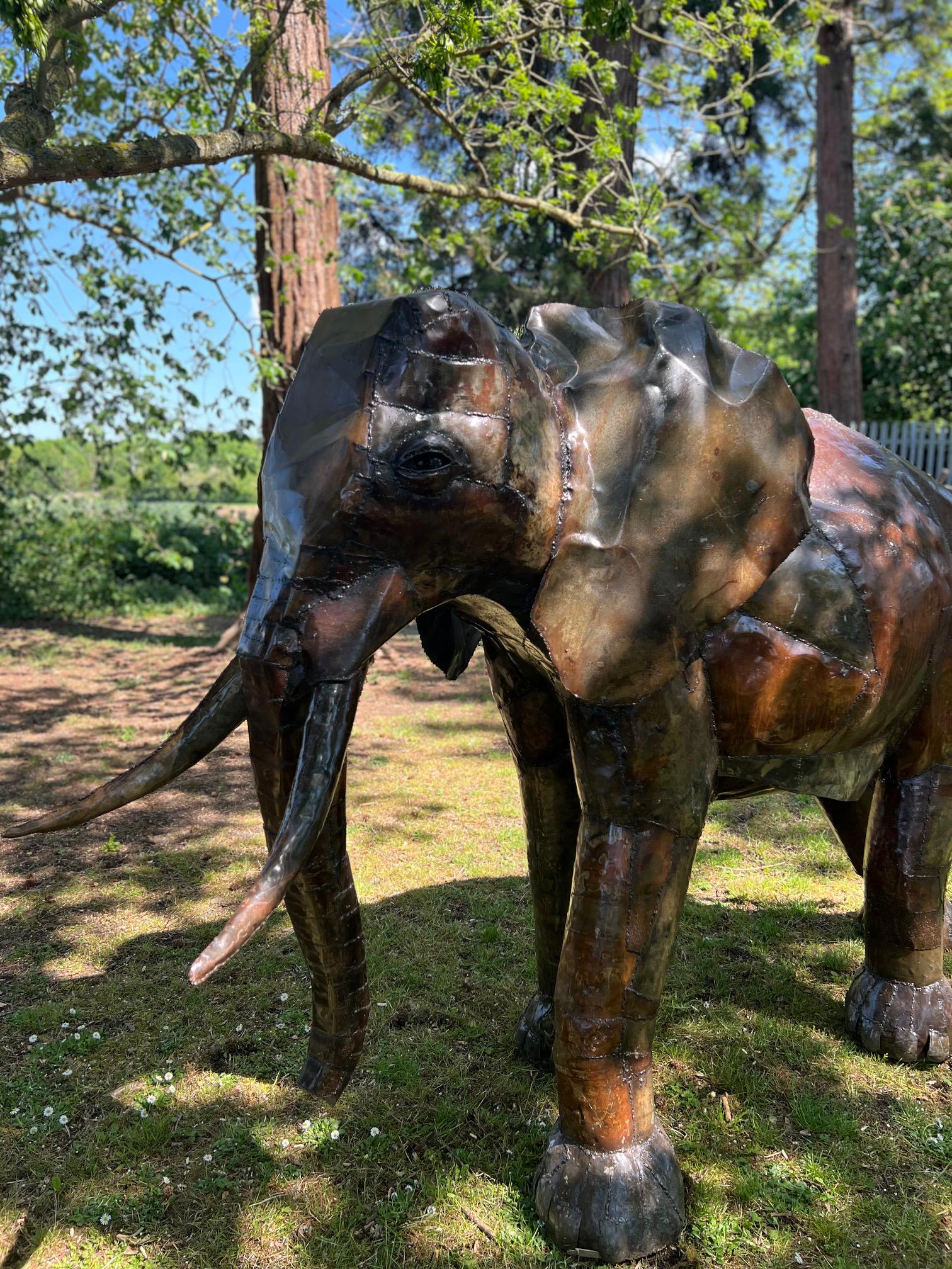 1985 JOHN RAYA Elephant 象オブジェ USA製 ビンテージ Large Recycled Metal Handmade Safari Elephant. Garden Outdoor