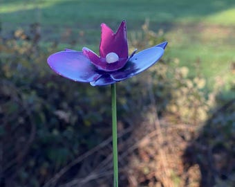 Handcrafted Metal Mini Plant Stake Flower Purple Orchid. Purple Orchid Pot Plant Stick. Purple Orchid Gift. Handmade Outdoor Purple Orchid