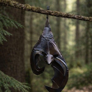 Hanging Metal Curved Wing Bat. Garden Outdoor Indoor Bats Sculptures.