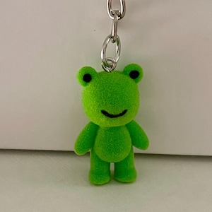 May include: A green plush frog keychain with a silver key ring and chain.