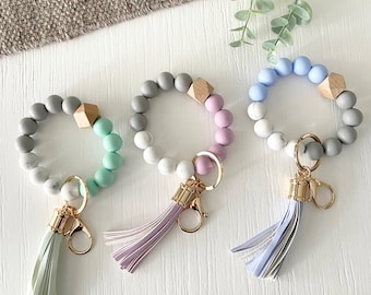 Beaded Wristlet Keychain Bangle: Silicone Bead Bracelet with Tassel