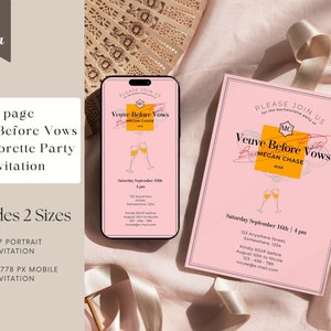 Veuve Before Vows Plantilla de invitación de despedida de soltera, Última despedida Veuve Hen Party, Champagne Veuve Cliquot, 5 x 7 e invitación digital móvil