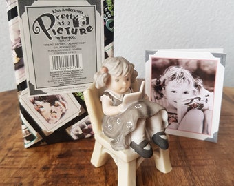 Vintage - Kim Anderson's "Pretty As A Picture" by Enesco - Girl Reading Card - Porcelain Bisque Figurine