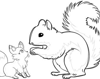 Squirrel Adventure: A Fun and Relaxing Coloring Page Featuring Squirrels in Nature, Perfect for Animal Lovers and Coloring Enthusiasts