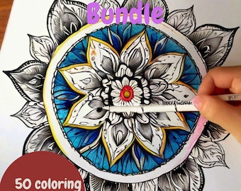 50 Mandala Coloring Pages,Kids,Printable Mandala Coloring,Mandala Bundle,Coloring Book,Instant Download,coloringpage A4,coloring PDF