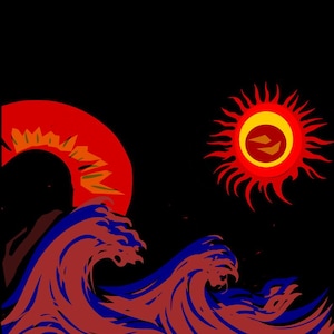 Rising Sun Ocean Waves SVG | 6 Layer Laser Cut CNC File | Multilayer Wood Art DXF