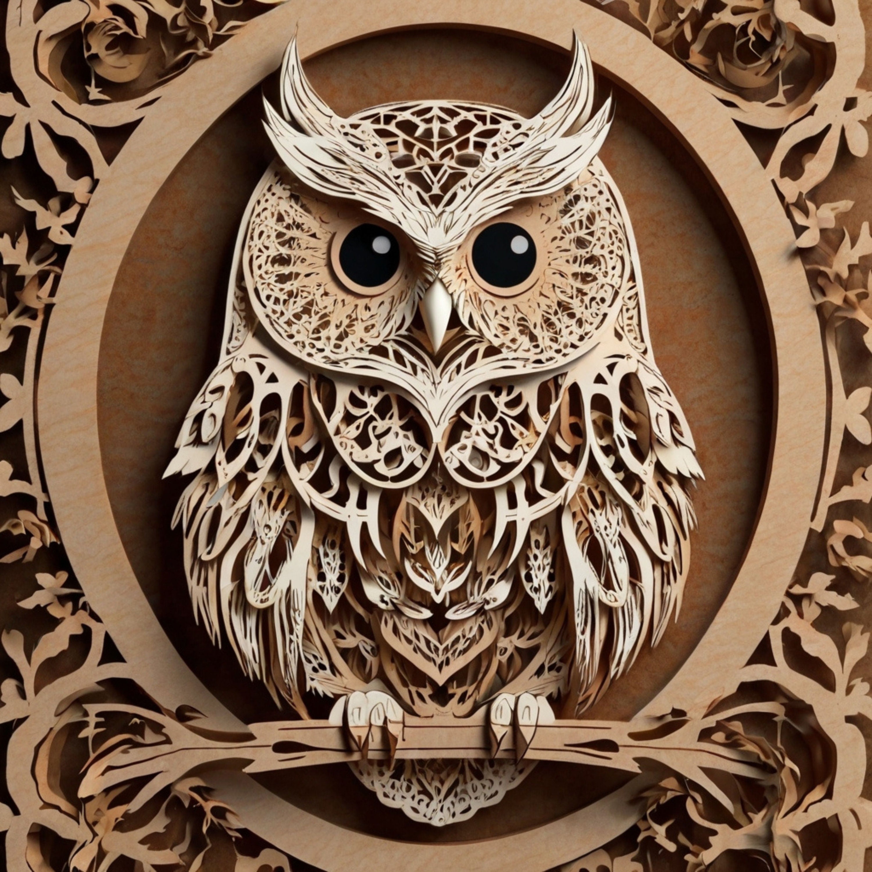Laser Cut Owl Mandala SVG, 3D Plywood Art (Digital Download)
