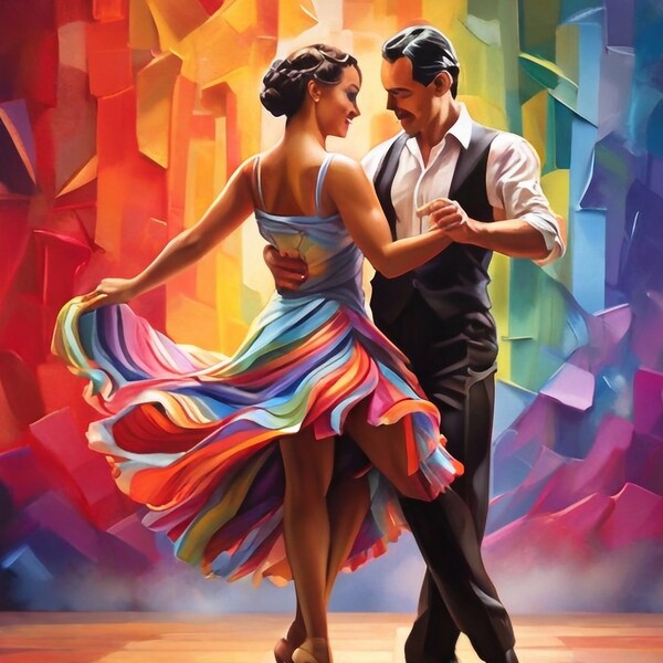 Impression sur toile de danse de tango, couple de danseurs de salsa, décoration murale abstraite moderne, photo d'art de tango, décoration d'intérieur prête à accrocher
