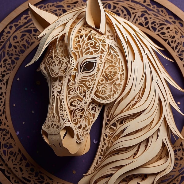 Fichiers SVG Mandala 3D cheval, fichiers de modèle découpés au laser, routeur cnc multicouche SVG, mandala 3D en contreplaqué, calque 3D | Design cheval-PNG |