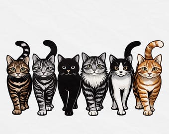 Walking Cats Silhouette SVG | CNC Laser Cut File, Wall Art (Digital Download)
