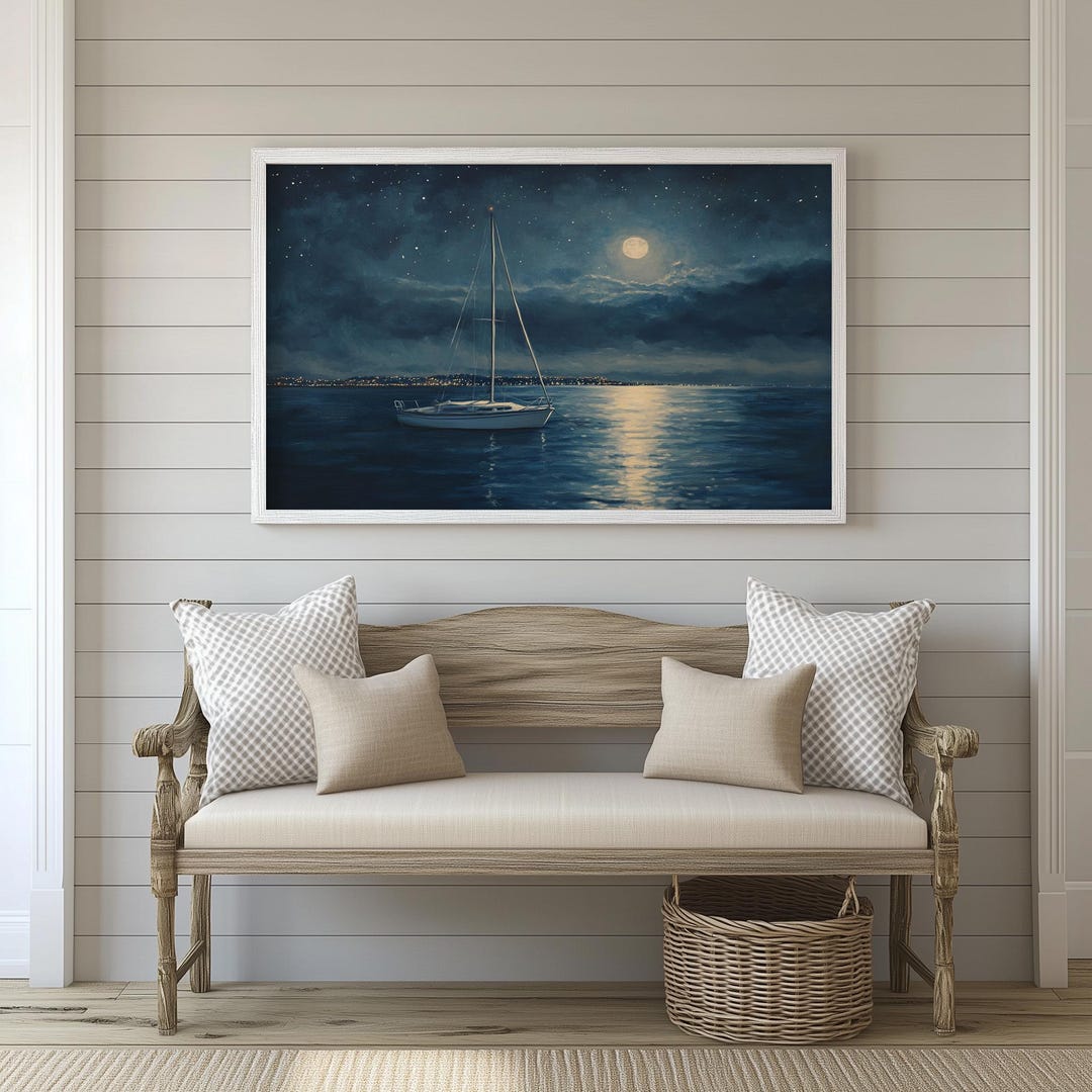 A Peaceful Night Scene of a Sailboat Anchored Near Venice Beach, the ...