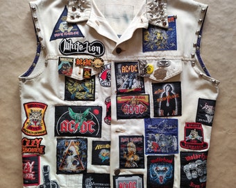 80s patched vest / Iron Maiden, AC-DC, Metallica, Dio, Motorhead, Harley...