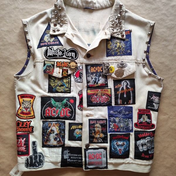 80s patched vest / Iron Maiden, AC-DC, Metallica, Dio, Motorhead, Harley...